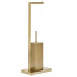 Stand cu perie WC si suport hartie igienica, metal si bambus, 67cm, auriu [4]