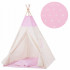 Cort copii Sersimo stil indian Teepee Tent cu fereastra, covoras gros si 2 perne, alb roz cu stelute [7]