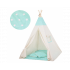 Cort copii Sersimo stil indian Teepee Tent cu fereastra, covoras gros si 2 perne, alb verde menta cu stelute [2]