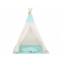 Cort copii Sersimo stil indian Teepee Tent cu fereastra, covoras gros si 2 perne, alb verde menta cu stelute [3]