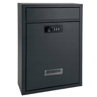 Cutie postala de exterior, pentru gard sau perete, din otel zincat, cu cifru, 32x8x22cm, gri inchis Cutie postala de exterior, pentru gard sau perete, din otel zincat, cu cifru, 32x8x22cm, gri inchis