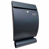 Cutie postala de exterior, pentru gard sau perete, din otel zincat, cu incuietoare, 41x8x25cm, gri inchis Cutie postala de exterior, pentru gard sau perete, din otel zincat, cu incuietoare, 41x8x25cm, gri inchis