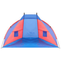Cort plaja pentru 2 persoane, cu protectie UV si podea izolanta, 200x120x120 cm, albastru si roz