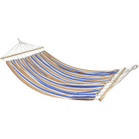 Hamac dublu cu bare din lemn, pentru 2 persoane, bumbac, 150kg, 200x150 cm, albastru si maro Hamac dublu cu bare din lemn, pentru 2 persoane, bumbac, 150kg, 200x150 cm, albastru si maro