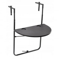 Masa de balcon pliabila, inaltime reglabila, imitatie ratan, suporturi pahare, semicerc, 64x60x83cm, negru