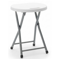 Taburet pliabil pentru camping sau gradina, cadru metalic si blat PVC, 32x44 cm, alb