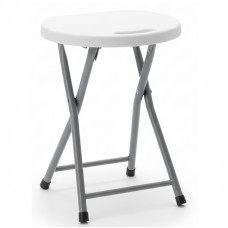Taburet pliabil pentru camping sau gradina, cadru metalic si blat PVC, 32x44 cm, alb