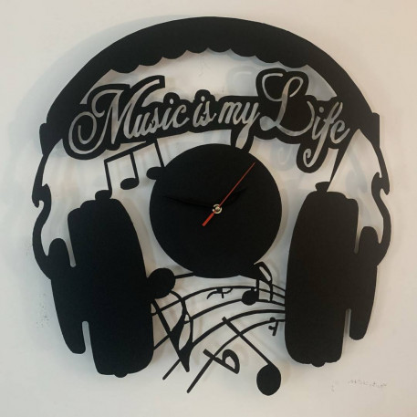 Ceas de perete metalic Krodesign Music is my Life, diametru 60 cm, negru [1]