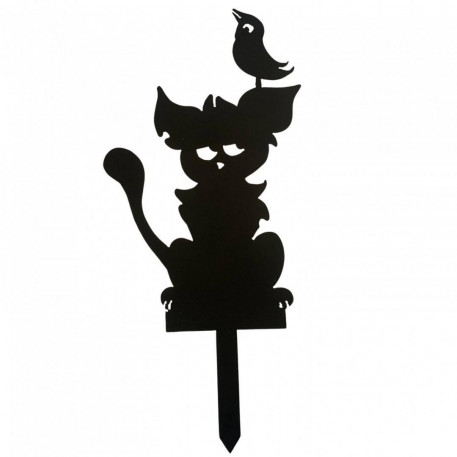 Decoratiune gradina / ghiveci Krodesign Cat&Bird KRO-1142, metal, inaltime 59 cm [1]