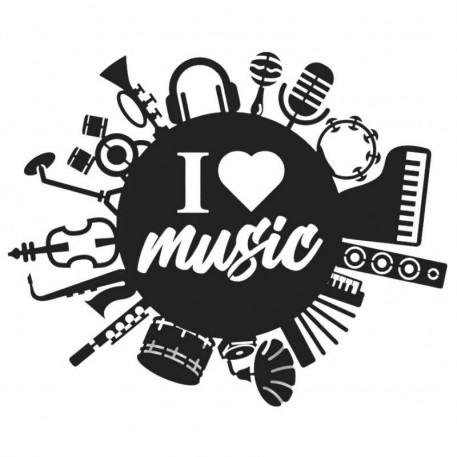 Decoratiune metalica de perete Krodesign I Love Music KRO-1117, lungime 60 cm, negru, grosime 1.5 mm [1]