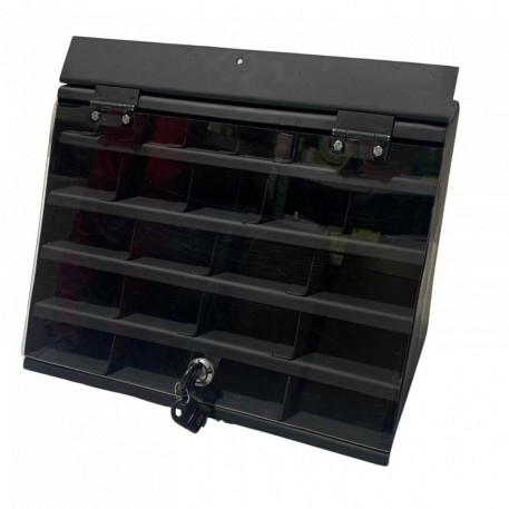 Organizator pentru burghie metal, Vivatechnix VMD-1043, 35x20xH29cm, 20 compartimente, capac transparent cu cheie [1]