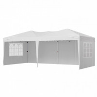 Pavilion de gradina cu pereti laterali cu ferestre, Pliabil, L 5,9 x l 2,96 x H 2,65 m, Alb, Geanta transport