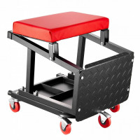 Scaun de atelier cu treapta, 5 x roti, pivotare 360Â°, capacitate 136 kg, tavita