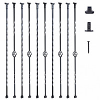 Set 10 stalpi balustrade cu cos si spiralate, 13 x 13 x 1122mm, Negru mat, accesorii prindere