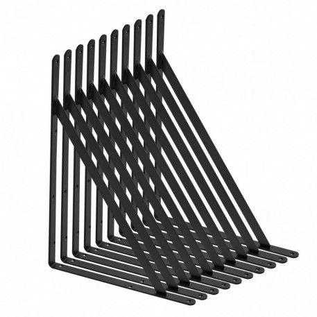 Set 10 suporturi pentru rafturi, Vivatechnix 308 x 209 x 25 mm, Otel, Negru, max 72.6 kg, Grosime 3 mm [1]