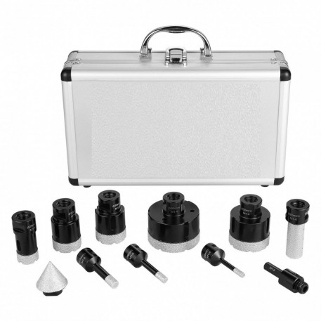 Set 11 carote diamantate pentru gresie, marmura, 6/8/10/25/35/38/50/65 mm, umed sau uscat, cutie depozitare [1]