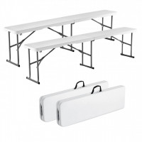 Set 2 banci pliabile  1830x307x430 mm, HDPE si Otel, pentru gradina sau catering, Alba