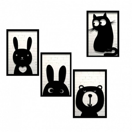Set 4 decoratiuni tablouri Krodesign KRO-1039 Animals, negru [1]