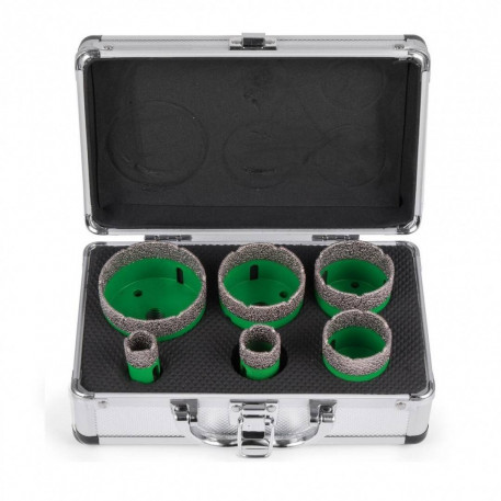 Set 6 carote diamantate pentru gresie, marmura, 20/25/40/45/50/68 mm, prindere M14, umed sau uscat, cutie depozitare [1]