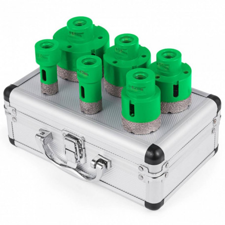 Set 6 carote diamantate pentru gresie, marmura, 20-68 mm, prindere M14, umed sau uscat, cutie depozitare [1]