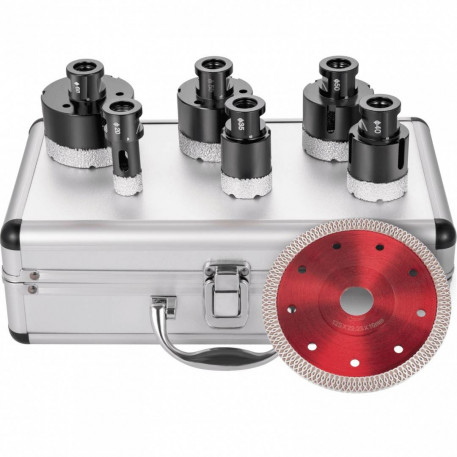 Set 6 carote diamantate si 1 disc taiere 125 mm pentru gresie, marmura, 20/35/40/50/55/68 mm, prindere M14, umed sau uscat [1]