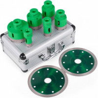 Set 6 carote diamantate si 2 discuri, pentru gresie, granit, marmura, Vevor M14, diametre 20/25/40/45/50/68 mm Set 6 carote diamantate si 2 discuri, pentru gresie, granit, marmura, Vevor M14, diametre 20/25/40/45/50/68 mm