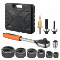 Set 6 perforatoare pentru tabla, antrenor cu clichet, in trusa, 2.7 – 50.8 mm, 1 x burghiu in trepte, Otel 40Cr Set 6 perforatoare pentru tabla, antrenor cu clichet, in trusa, 2.7 – 50.8 mm, 1 x burghiu in trepte, Otel 40Cr