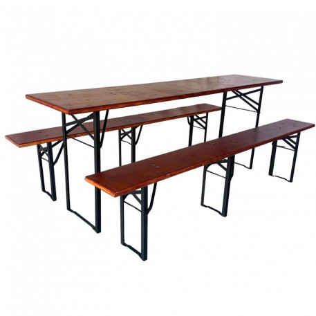 Set masa si 2 banci, Vivatechnix VMD-1053, 200x50x78 cm, cadru metal, blat lemn, pliabile [1]