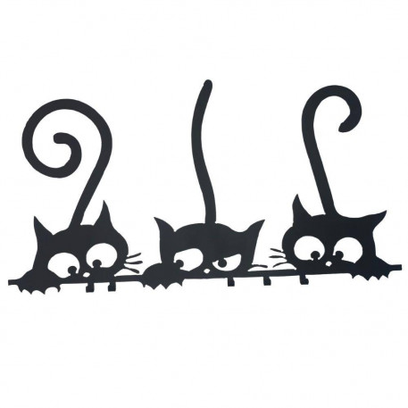 Suport chei cu 5 agatatori, Krodesign Three Cats KRO-1129, 60x30 cm, Negru [1]