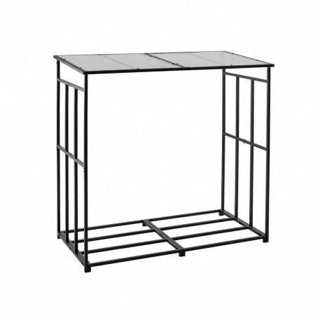 Suport de lemne pentru seminee, cu acoperis, Vivatechnix 1430 Ã— 70 Ã— 1430 mm, Otel, Negru [1]