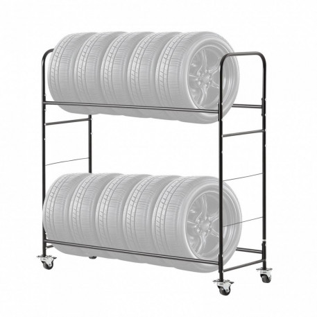 Suport mobil pentru 12 anvelope, 4 x roti, 1585 x 570 x 1520 mm, max 180 kg, 2 rafturi cu inaltime ajustabila, Otel [1]