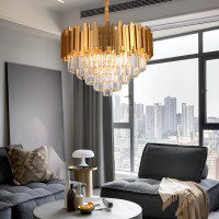 Candelabru Cristal BALMORAL Magno, 9x E14, Diametru 60cm, Auriu, Inaltime Reglabila