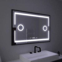 Oglinda LED Rectangulara, 120x80cm, Senzor MotionGlow Marcello, Sistem Dezaburire, Ceas & Termometru, Lupa Cosmetica, Dimabila
