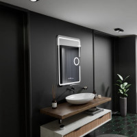 Oglinda LED Rectangulara, 50x70cm, Eclat MotionGlow Marcello, Sistem Dezaburire, Ceas & Termometru, Lupa Cosmetica, Dimabila