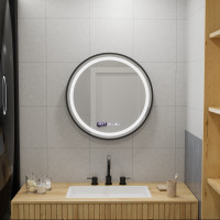 Oglinda LED Rotunda, 60cm, Celeste Majeste Noir MotionGlow Marcello, Sistem Dezaburire, Ceas & Termometru, Dimabila