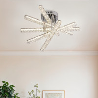 Lustra LED cu telecomanda LUELLA 64W 5 Elemente, Liniara, lumina Rece/Calda/Neutra, Dimabila, Argintiu