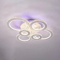 Lustra LED cu telecomanda si cristal ZAFINA RGB 238W, 6 Cercuri, lumina Rece/Calda/Neutra, Dimabila, Alb