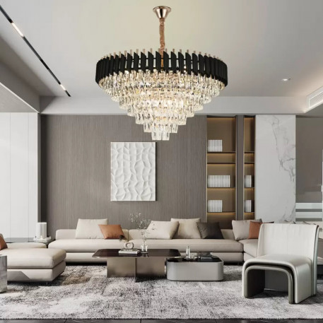 Candelabru Cristal VERSAILLES Supremo 12xE14, Diametru 80cm, Auriu Lucios si Negru, Inaltime Reglabila [1]