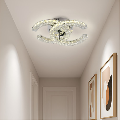 Lustra LED cu telecomanda si cristal SHIA 27W, 2 Cercuri, lumina Rece/Calda/Neutra, Dimabila, Crom Lucios [1]