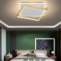 Lustra LED cu telecomanda SOLARA 98W, 2 Patrate, lumina Rece/Calda/Neutra, Dimabila, Auriu Alb