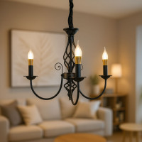 Lustra VINTAGE, tip Pendul cu brate, ANJOU, Circulara, 3xE14, Metal, Negru Lustra VINTAGE, tip Pendul cu brate, ANJOU, Circulara, 3xE14, Metal, Negru