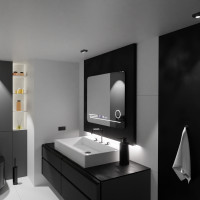 Oglinda LED Rectangulara, 80x60cm, Harmonie MotionGlow Marcello, Sistem Dezaburire, Termometru si Ceas, Lupa Cosmetica, Dimabila