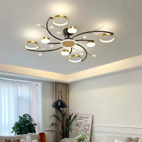 Lustra LED cu Telecomnda KARINA, 63W, 8 Elemente, Lumina Calda/Rece/Neutra, Dimabila, Auriu