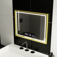 Oglinda LED Rectangulara, 80x60cm, Verite Royale Gold MotionGlow Marcello, Sistem Dezaburire, Ceas & Termometru, Dimabila