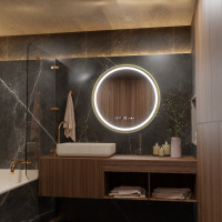 Oglinda LED Rotunda, 60cm, Celeste Royale Gold MotionGlow Marcello, Sistem Dezaburire, Ceas & Termometru, Dimabila