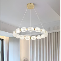 Lustra LED suspendata cu telecomanda FAUSTO II, 43W, lumina Rece/Calda/Neutra, Dimabila,Inaltime Reglabila, Auriu