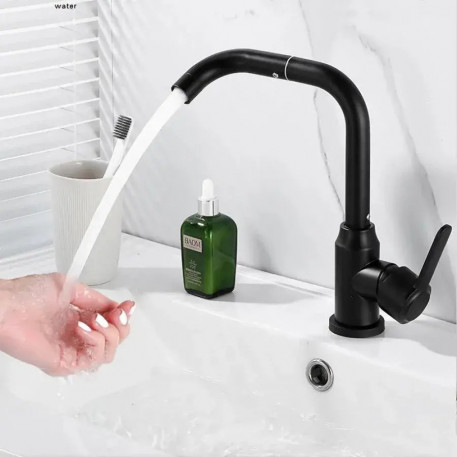 Baterie Monocomanda Lavoar/Bucatarie Pipa Pivotanta Aliaj Negru Cartus Ceramic Inox Satinat Racorduri Kit Fixare Incluse CP108 [1]