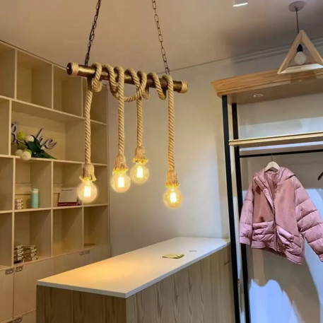 Lustra Vintage cu Franghie PEDRO, 4 x E27 Lemn Inchis [1]