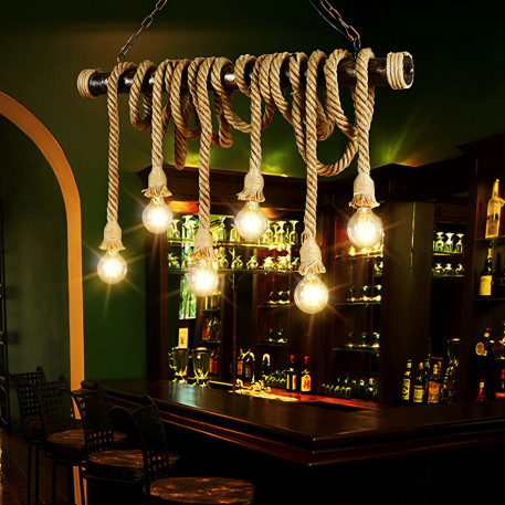 Lustra Vintage cu Franghie PEDRO, 6 x E27 Lemn Inchis [1]