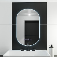 Oglinda LED Ovala, 50x80cm, Lucia Senzor Marcello, Sistem Dezaburire, Ceas & Termometru, Dimabila